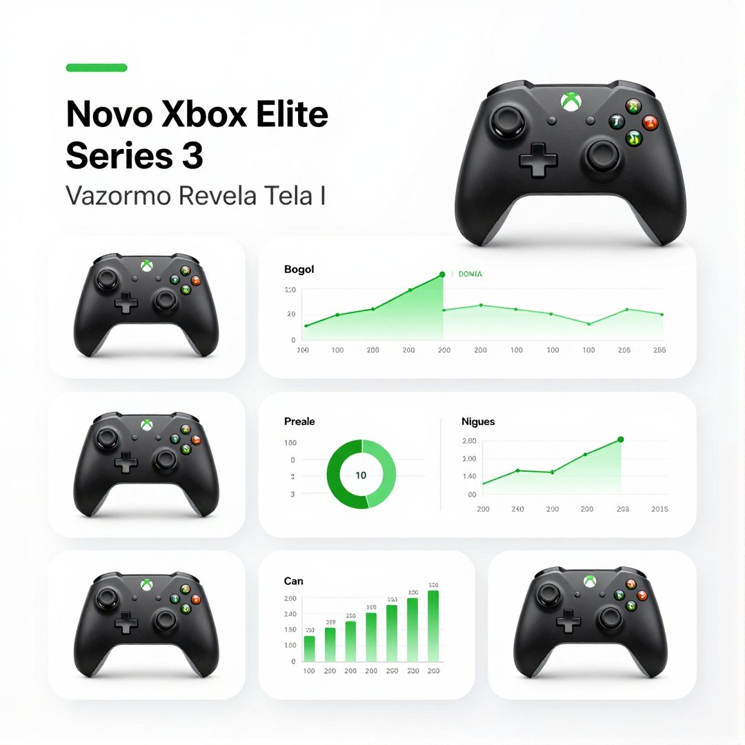 Infográfico - Novo Xbox Elite Controller Series 3: Vazamento Revela Tela Integrada e IA Nativa que Transformam a Experiência de Jogo