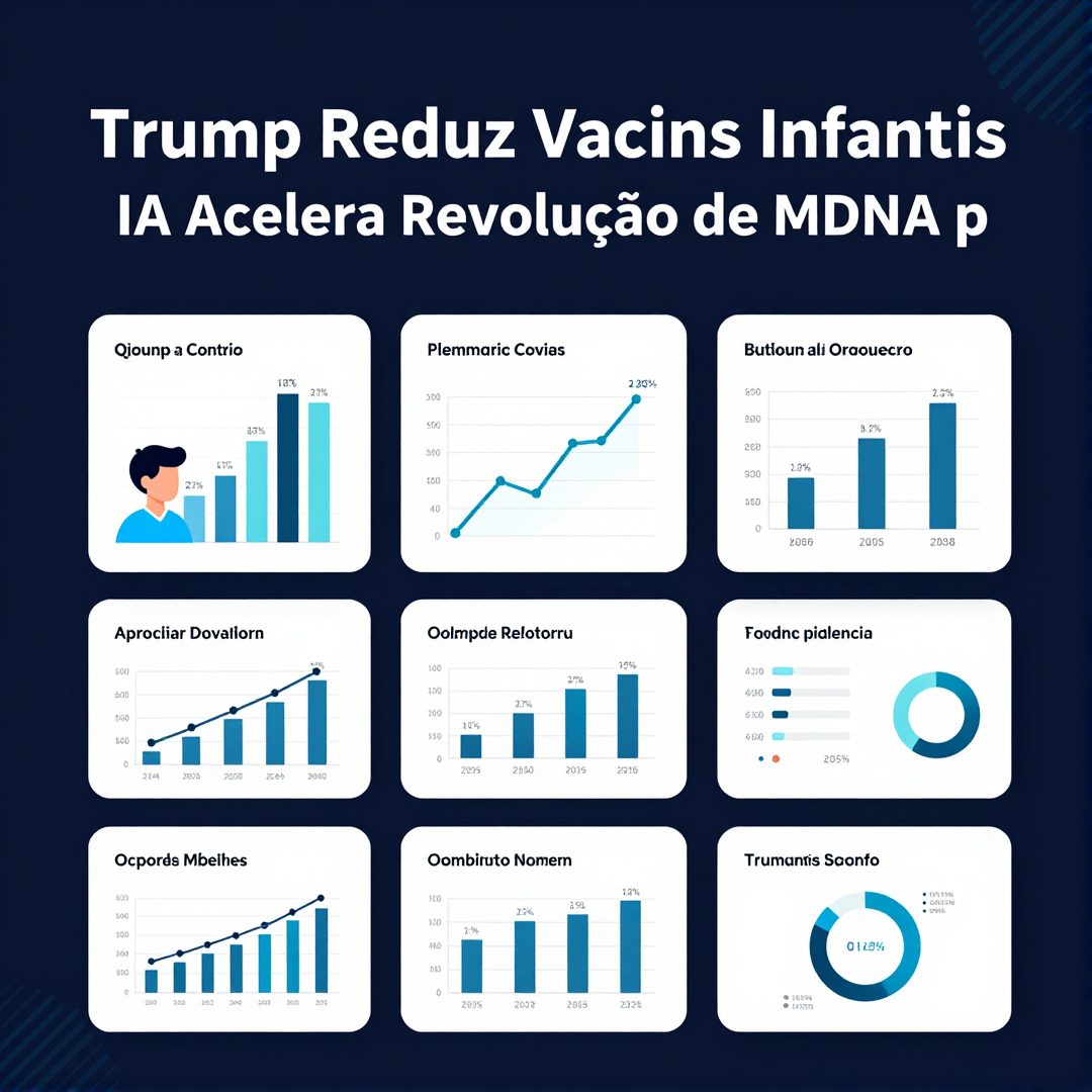 Infográfico - Trump Reduz Vacinas Infantis; IA Acelera Revolução de mRNA para o Futuro