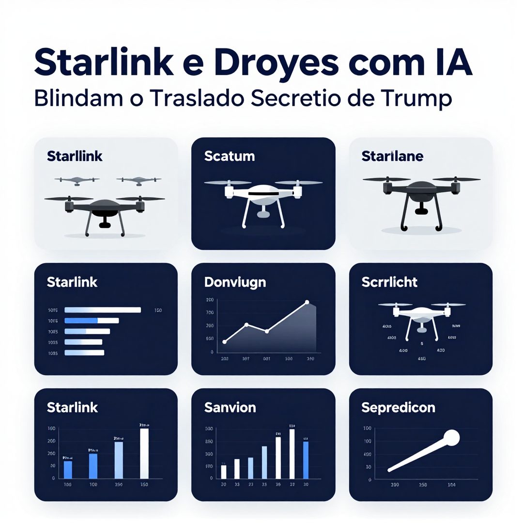 Infográfico - Starlink e Drones com IA Blindam o Traslado Secreto de Trump nos Céus Americanos