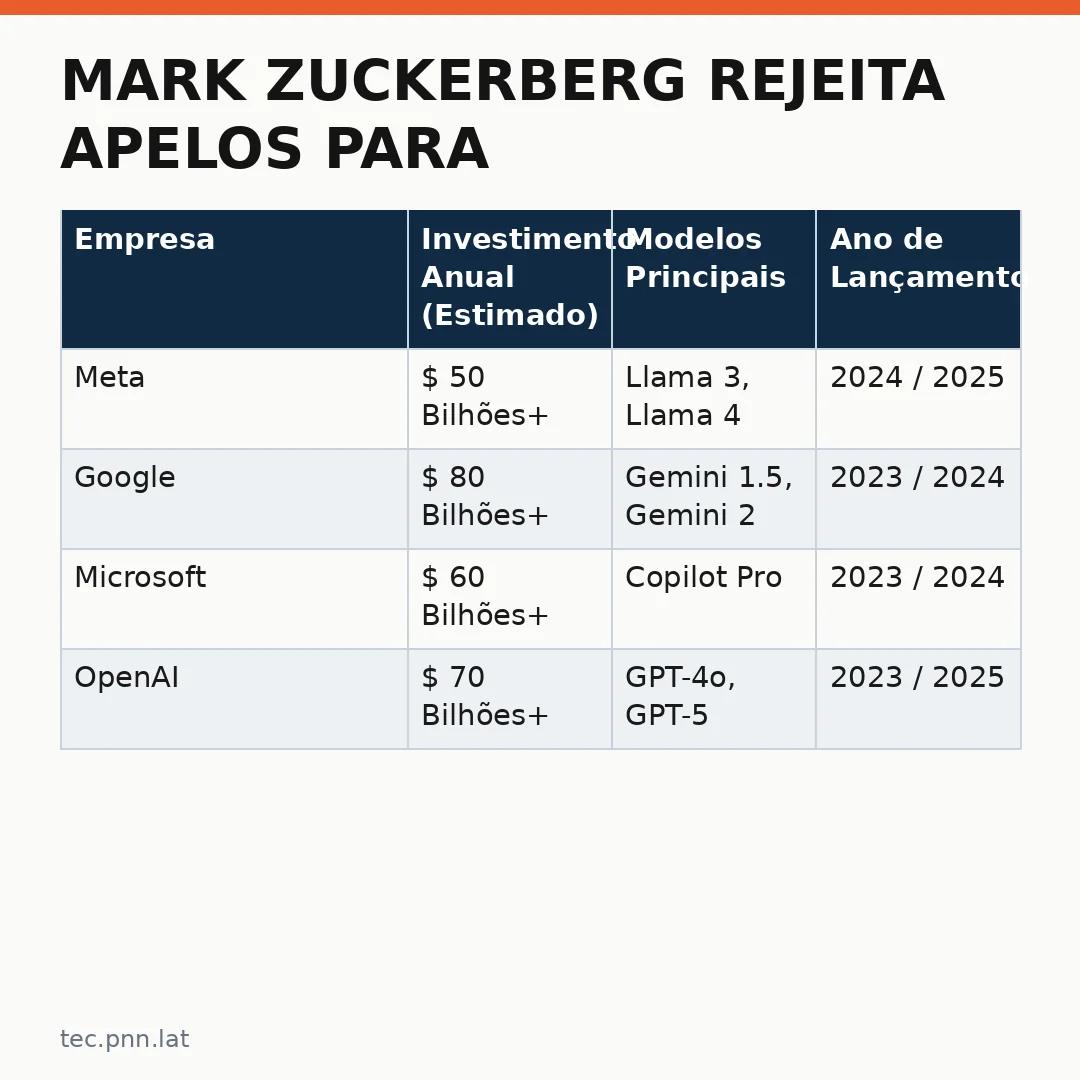Infográfico - Mark Zuckerberg rejeita apelos para desacelerar o desenvolvimento da inteligência artificial