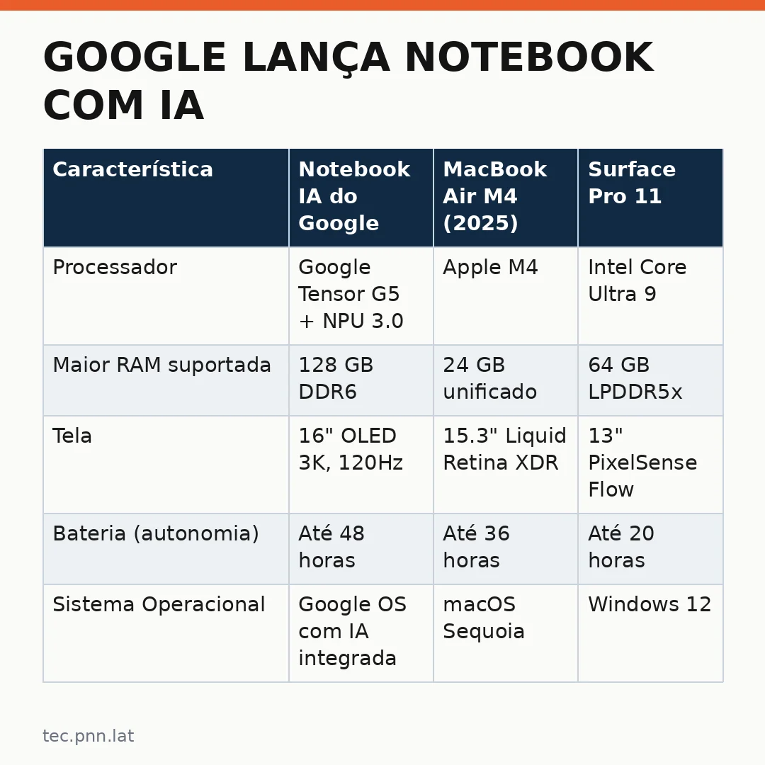 Infográfico - Google Lança Notebook com IA: Nova Luta Contra MacBooks e a Ascensão da Inteligência Artificial nos Computadores Portáte
