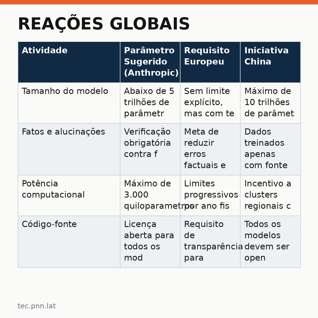 Infográfico - Reações Globais: Dono do Claude Pede Freio na IA, Trump Minimiza e Europa Busca Segurança