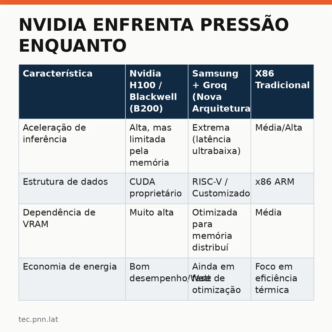 Infográfico - Nvidia enfrenta pressão enquanto Samsung aposta em startup para mudar arquitetura de chips de IA globais