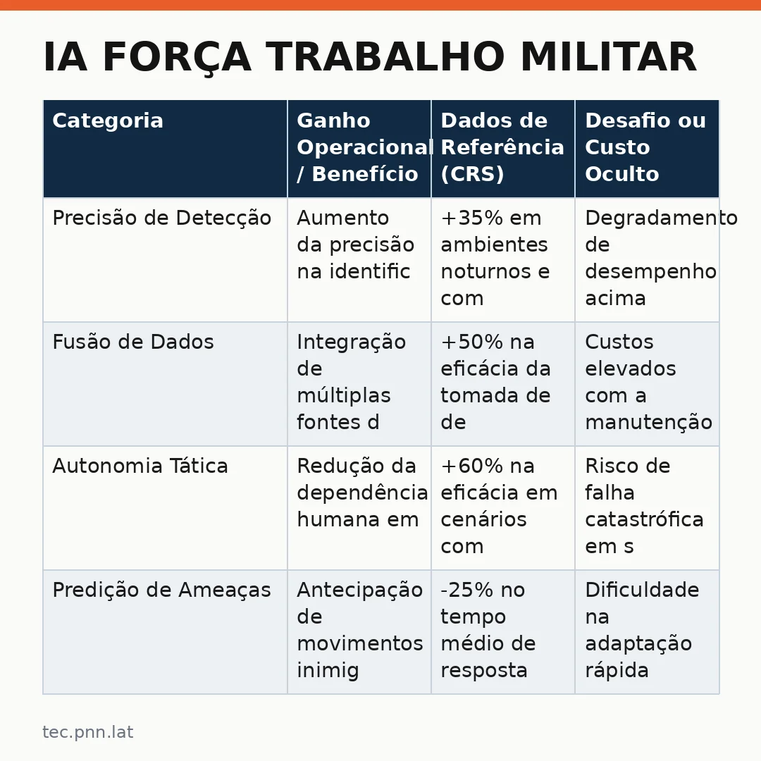 Infográfico - IA força trabalho militar: análise dos ganhos operacionais versus custos ocultos segundo o CRS americano