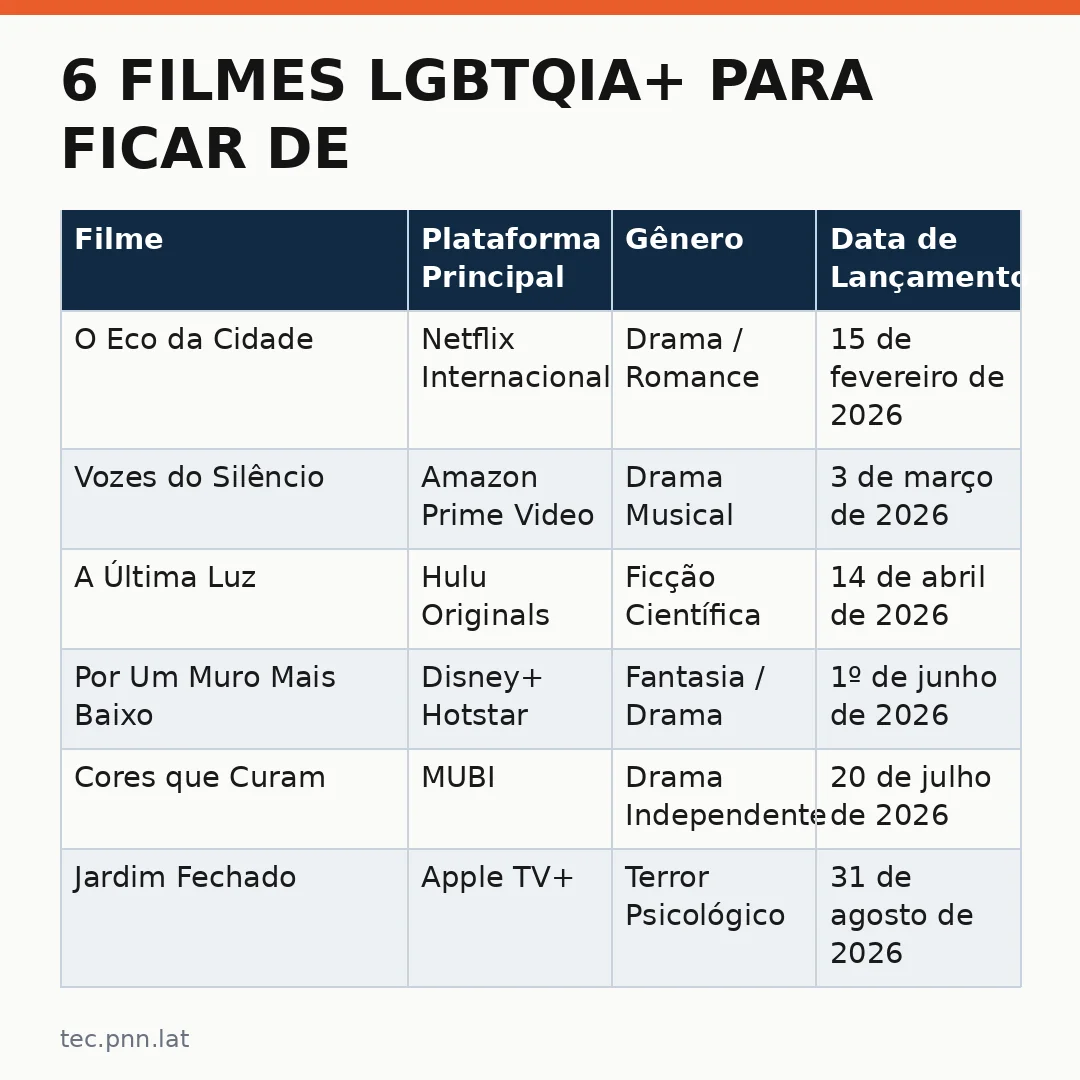 Infográfico - 6 Filmes LGBTQIA+ para Ficar de Olho em 2026: A Tecnologia e o Cinema se Encontram