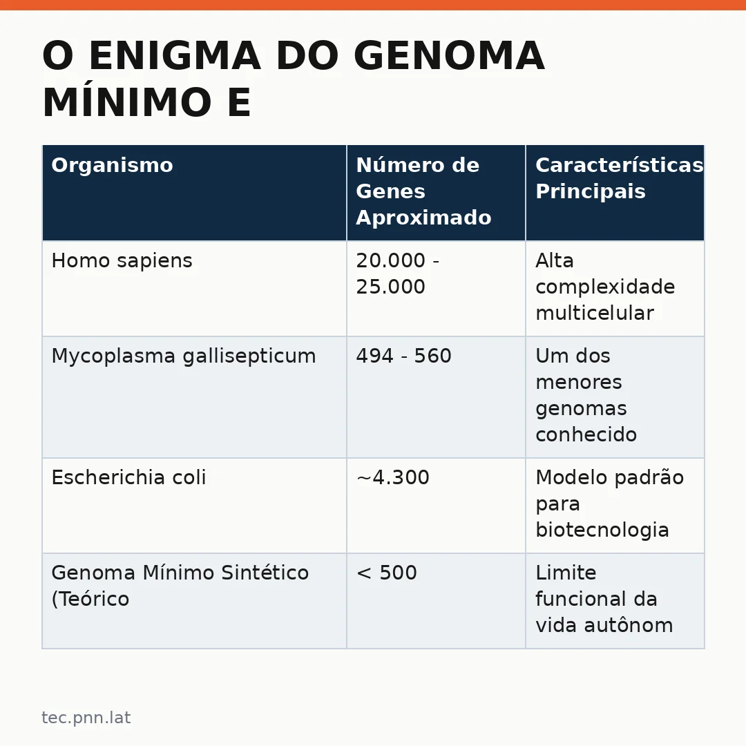 Infográfico - O Enigma do Genoma Mínimo e a Fronteira da Biotecnologia Sintética