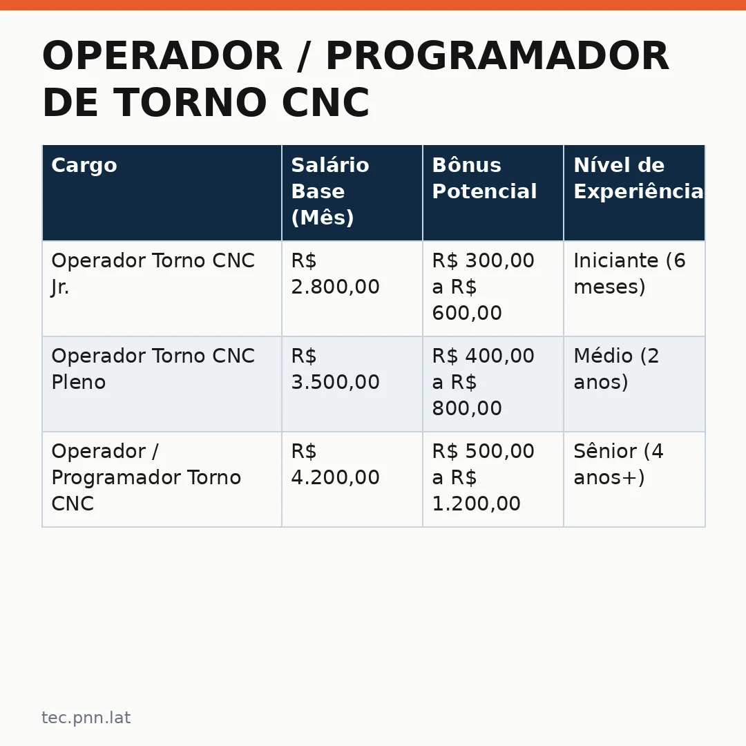 Infográfico - Operador / Programador de Torno CNC: Salário Competitivo e Oportunidade na Indústria